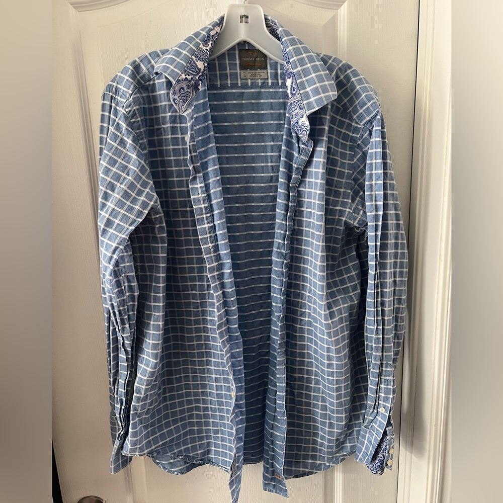 Blue checked dress shirt with a paisley collar